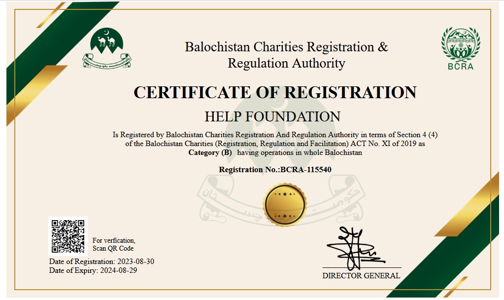 BCRA Certificate - The Help Foundation Pakistan